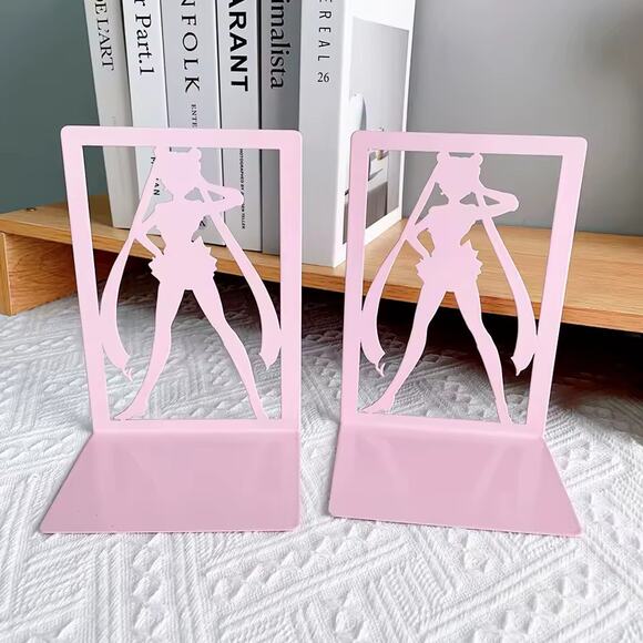 Sailor moon Pretty Guardian Magical Girl Anime Saluting Pink Metal Bookends - Picture 1 of 3